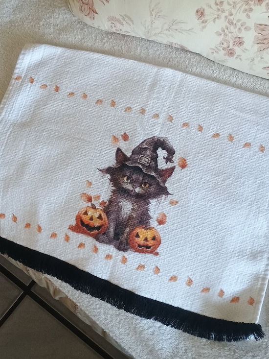 Homegoods Other - Black Cat Kitchen Towel - White with Orange Accents